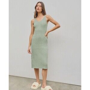 Cider Women's V-Neck Backless Knitted Midi Dress Sleeveless Pale Green Small NWT